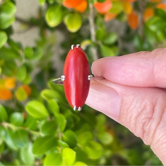 Japanese antique faux red coral silver ring - Picture 12 of 14